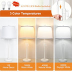 JUNNAI White Table Lamps Set of 2, 22" to 30" Adjustable Height Bedside Lamps for Living Room 3 Color Temperatures Tall Nightstand Modern Lamp for Bedroom Office End Table (Bulbs Included) - color: White Set of 2