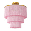 3-Tiered Pink Chandelier,3 Lights Boho Fringe Pendant Light Fixture,Tassle Chandelier for entryway,Dining Room,Baby Nursery,Gold and Pink - color: 3-Tiered-Pink