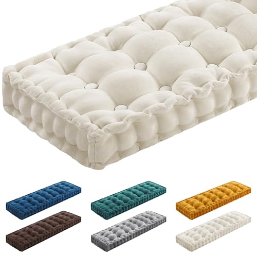Geelin 40x20 Inch Window Seat Bench Cushions for Indoor Furniture Chenille Velvet Beige Button Tufted Thicken Pad Mat with Memory Foam Daybed Floor Pillow Sofa Chair for Living Room Patio Porch Swing - color: Beige, size: 40x20 Inch