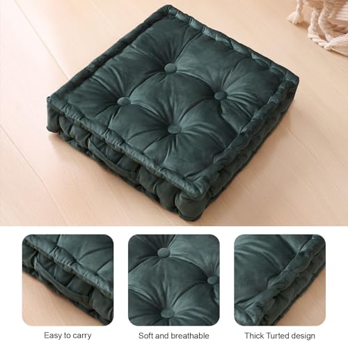 Square Floor Pillows, Large Floor Cushion for Adults Kids, Meditation Floor Pillow Seating Cushion with Shredded Memory Foam and Silk Wadding, 20"x20"x5" (Dark Green, 2 Pack) - color: Dark Green, size: 2 Pack