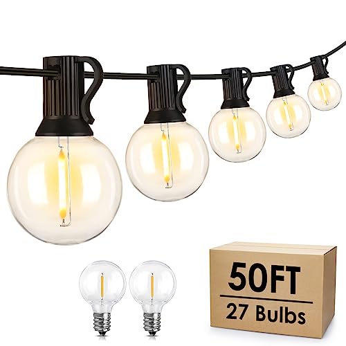 Mlambert 50Ft LED Outdoor String Lights G40 Globe Dimmable Patio Light, Waterproof Hanging String Light with 27 Warm White Shatterproof Bulbs(2 Spare) - color: Black
