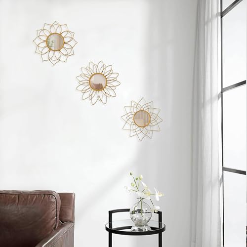 Champagne Gold Round Mirrors for Wall Pack of 3 - | 9 inch Decorative Mirrors for Valentine Wall Decor& Vintage Room Decor | Circle Mirror Modern Valentine Gifts for Women & Moms - color: Golden- B