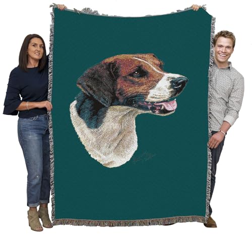 Pure Country Weavers English Foxhound Dog Woven Blanket Teal by Robert May - Gift Cotton Tapestry Throw - Made in The USA - 72" x 54" - color: Teal, size: 72" x 54"