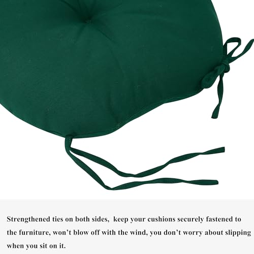 FUNHOME 15"x15"x4" Bistro Chair Cushion Set of 2, Water Repellent Round Outdoor Chair Cushions with Ties, Patio Tufted Chair Pads for Home Garden (Dark Green) - color: Dark Green