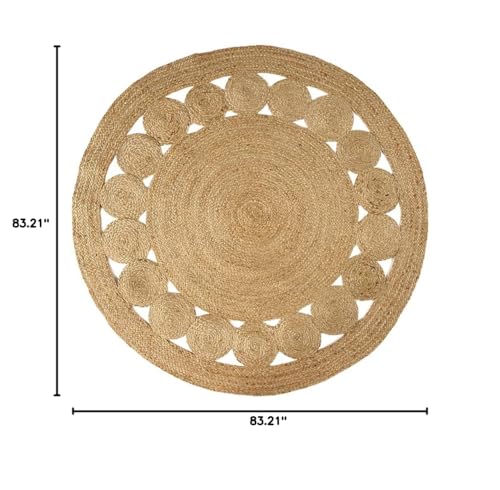 GRUHUM Jute Area Rug 7ft Natural Fiber Round Handmade Boho Charm Farmhouse Soft Bohemian Braided Reversible Rustic Vintage Rugs for Indoor Kitchen Bedroom Living Room Hallways Enterways(7'ft Round) - color: Natural- 28, size: 7' (Round)