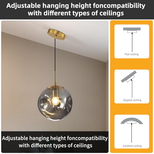 Modern Smoke Gray Concave Glass Pendant Light, 3-Pack Kitchen Island Lighting Single Globe Pendant Light Fixtures Century Kitchen Island Pendant Light for Bedroom Dining Room Light (Without Bulbs) - color: AX-Smoky Gray-1 Light-3PC