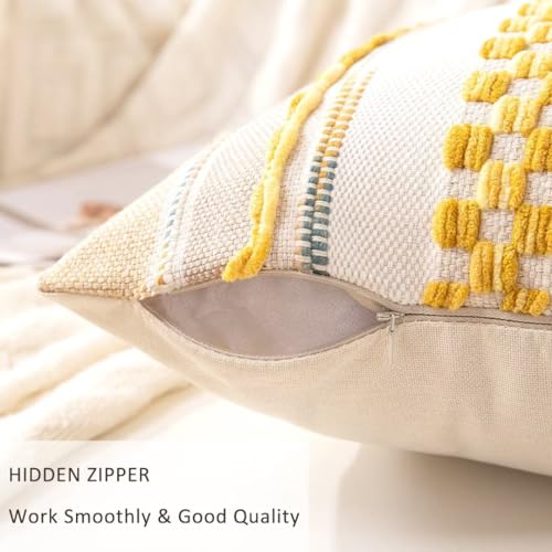 Boho Throw Pillow Covers 18x18 Set of 2 Farmhouse Decorative Cushion Case Striped Square Pillows Cover Chenille Pillow Cases Accent Neutral Pillowcase for Sofa Couch Bed,Yellow - color: Yellow Stripe