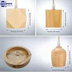 Wooden Lamp Base and Canopy 2-Pack, Modern Geometric & Cylinder Pendant Light Holder with Golden Cord, E26/E27 Socket, Ceiling Fixture Not Included (Square)
