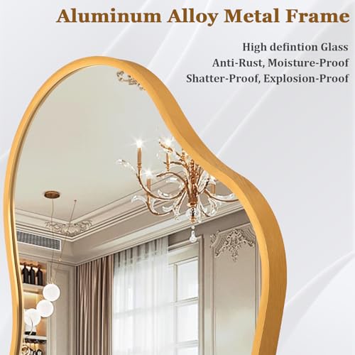 Irregcular Wall Mirror 26"x16" Gold Asymmetrical Bathroom Mirror Metal Framed Modern Decorative Vanity Mirrors for Bedroom Living Room Entryway - color: Gold-irregular 8(26"x16")