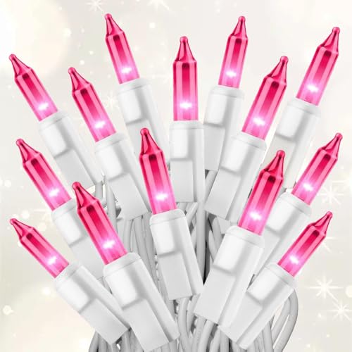 Christmas Lights,100 Count Pink Lights with White Wire,21ft UL Certified String Lights for Indoor Outdoor Valantine's Day Decoration,Home Garden, Wedding Decorations - color: Pink