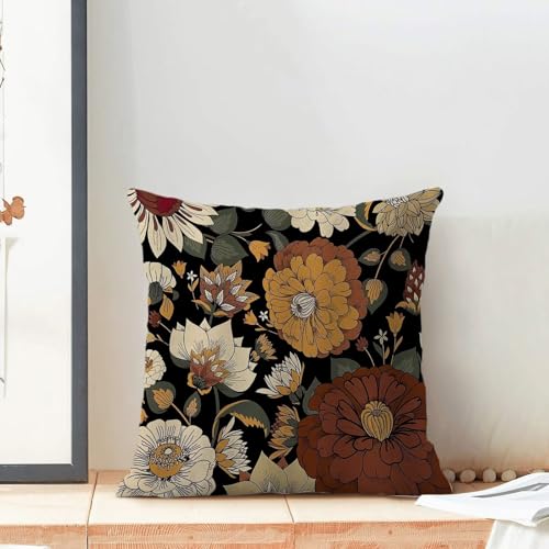 Boho Floral Botanical Pillow Covers 16x16 Inch Set of 2, Mid Century Morden Abstract Outdoor Decorative Retro Flower Throw Pillows Bohemian Flowers Couch Cushion Case for Chair Sofa Bedroom - color: Vc5, size: 16" x 16" (Pack of 2)