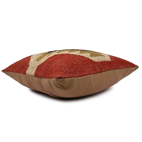 Indian Jute Wool Kilim Cushion Cover Handwoven Tribal Pillow Boho Rustic Decor for Sofa Chair Bed Multicolor Vintage Throw Pillow - color: Multi 13