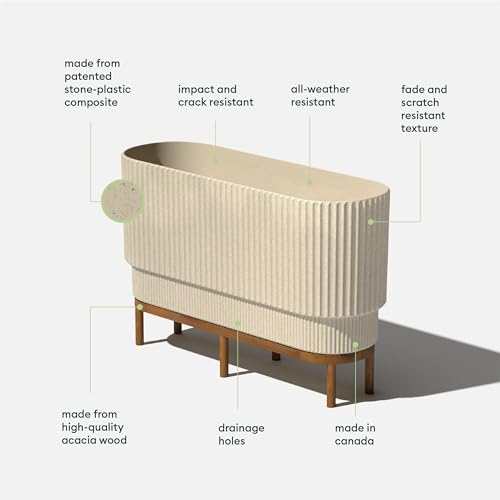 Veradek Demi Series Raised Long Planter for Indoor/Outdoor Use | Made from Plastic & Stone w/Wooden Stand | Modern Patio Décor for Flowers/Shrubs - color: Sand/Brown, size: 30 inch - 2 Pack