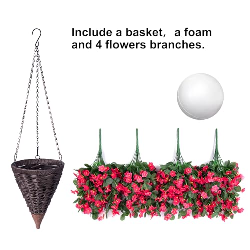 Artificial Fake Hanging Flowers Plants Baskets for Outdoor Outside Porch Decoration, Faux Silk Hotpink Realistic UV Resistant Orchid Long Vines in Planter for Spring Summer Home Patio Balcony - color: Hotpink