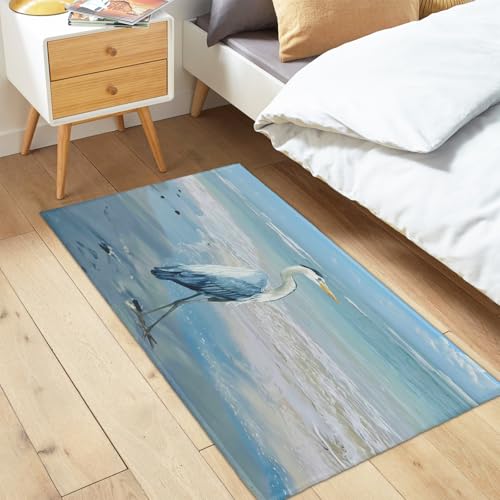 Summer Blue Heron Rug 2x3 Coastal Beach Decorative Doormat Summer Small Non-Slip Low Pile Front Door Mat Area Rugs for Living Room Bedroom Home Decor - color: Blue Heron