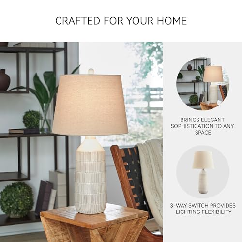Signature Design by Ashley Willport Modern 26.5" Ceramic Table Lamp, Set of 2, Beige