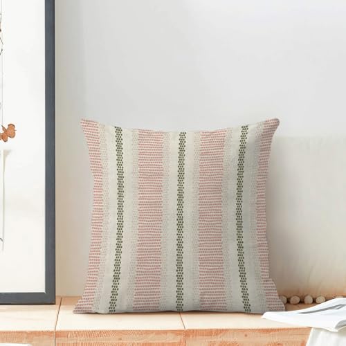 Boho Pillow Covers 18x18 Set of 2 Sage Green Pink Stripe Polka Dot Throw Pillow Covers Outdoor Decoration Modern Abstract Decorative Pillowcase Farmhouse Linen Cushion Case Decor for Couch So - color: Boho-sage Green-pink, size: 18" x 18" (Pack of 2)