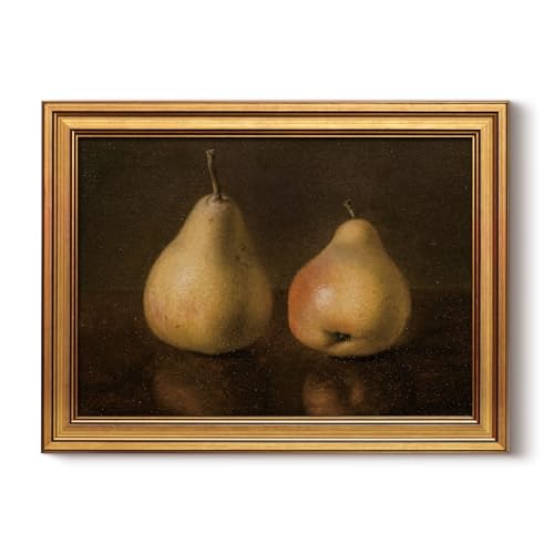 HUARCEY Gold Framed Vintage Wall Art for Living Room, Pear Fruits Painting Prints Shelf Decor for Kitchen, Aesthetic Bedroom Wall Art Decor, Christmas Gift for Friends or Family (Two Pears 12"x16") - color: Two Pears, size: 16"L x 12"W