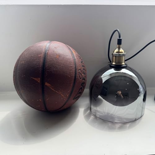 Modern Pendant Lights for Kitchen Island, Industrial Rustic Hanging Ceiling Lighting Fixtures, Glass Dome Lampshade Chandelier, 7.86" Handmade Bell Shaped Lamp Shade, Smoke Grey - color: Smoke Grey, size: 20CM
