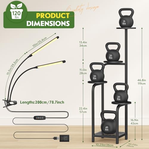 TOSKING 47" Tall 5-Tier Square Iron Plant Stand with Detachable Grow Light ,Heavy Duty Corner Flower Shelf for Indoor Use, Metal Pot Rack for Living Room, Bedroom, Office, Black - color: Black, size: Grow Light