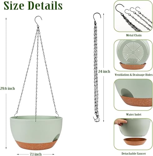 Hanging Planters for Outdoor Indoor Plants, 2 Pack 12 Inch Hanging Basket Plants Outdoor, Self Watering Hanging Planter with Plant Hanger for Garden Home Decoration (Green) - color: Green, size: 12 Inch