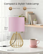 Pink and Gold Table Lamp, Small Bedside Lamp with Metal Base & Pink Linen Lampshade, Modern Nightstand Lamp, Little Cute Desk Lamp for Girl Kid's Room, 2700K LED Bulb Included, DP06TL05 - color: Pink + Gold