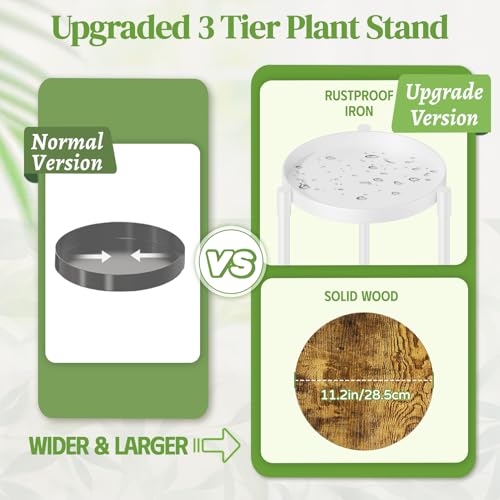 iDavosic.ly 3 Tier Corner Plant Stand Indoor, 34 Inch Tall Vertical Metal Flower Heavy Duty Pot Holder Shelf Outdoor for Patio Porch Living Room, White & Rustic Brown - Round - color: Matte White, size: 3 Tiers