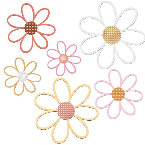 Thyle 6 Pcs Daisy Wall Decor Wooden Daisy Wall Sculptures Art Flowers Signs Hanging Plaque for Home Nursery Bedroom Farmhouse Bathroom Decorations Housewarming Gifts(Multicolor) - color: Multicolor