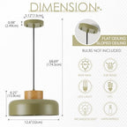 Mid-Century Modern Pendant Light,12.6" Natural Wood & Olive Green Metal Shade,Adjustable Kitchen Island Dining Room Lighting Fixture - color: Olive Green, size: 12.6 inches