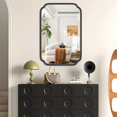 Ferytange Black Bathroom Mirror for Over Sink 20" x 30" Modern Rounded Rectangle Bathroom Vanity Mirror with Metal Framed Wall Mounted Decorative Mirror (Horizontal/Vertical) - color: Black, size: 30"L x 20"W