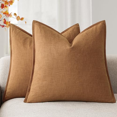 Foindtower Set of 2, Decorative Linen Solid Throw Pillow Covers Soft Accent Euro Cushion Case Boho Farmhouse Pillowcase for Chair Couch Sofa Bedroom Living Room Home Decor 16 x 16 Inch Autumn Orange - color: Honey Ginder, size: 16" x 16" (Pack of 2)