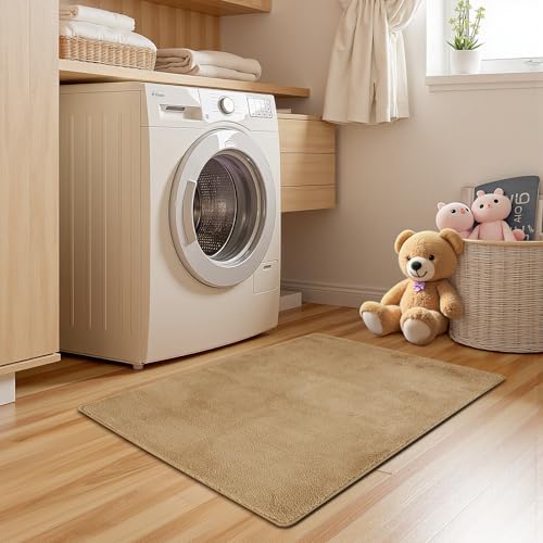 jinchan Solid Plush Area Rug 2x3 Performance Shaggy Washable Rug Indoor Entryway Doormat Soft Modern Faux Wool Cozy Non Slip Carpet for Living Room Kid Room Bedroom Nursery Tan - color: Solid Tan, size: 2' x 3' (Rectangular)