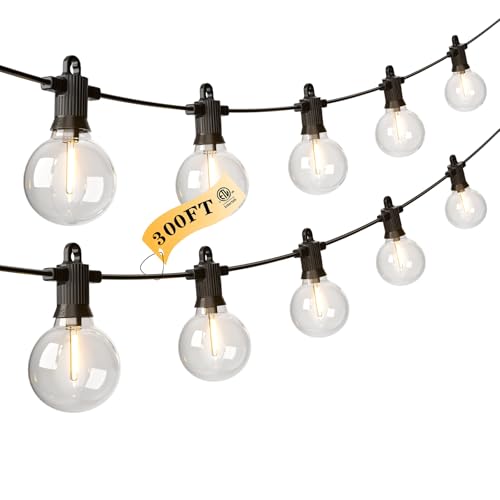 Kawaya 300FT Outdoor String Lights - LED Waterproof Patio Light for Outside with 146+4 G40 Globe Blubs - Shatterproof Hanging Lights for Porch Bistro Backyard Gazebo Balcony Cafe - size: 300FT