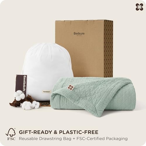 Bedsure 100% Cotton Muslin Blanket 8-Layer Twin XL, Breathable & Substantial Oeko TEX Gauze Bed Throw, PureWoven All-Season Moisture-Wicking Bedding, Softens After Wash, Sage Green, 66"x90" - color: Sage Green, size: Twin-XL