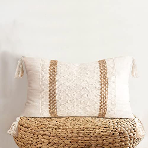 DadyMart DUKYMIK Lumber Woven Farmhouse Accent Decorative Throw Pillow Cover for Couch Sofa - 12 x 20 Inches Pillow Shems for Couch, Sofa, Car, Patio and Home Decor (Double Stripe) - color: 1 Pack Double Stripe 12"x20"
