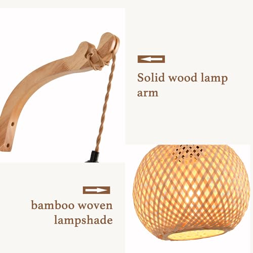 Plug in Wall Sconce,Farmhouse Wicker Wall Lamp Plug in,Hand Woven Rattan Wall Light Farmhouse Rustic Boho Sconces Wall Lighting for Living Room Bedroom - color: Bamboo, size: 1 PACK