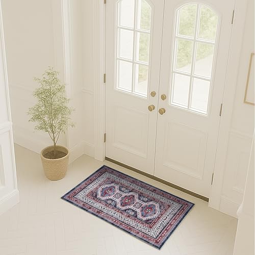 Fame Rugs Modern Oushak Rug 2x3, Vintage Turkish Navy Blue Oriental Antique Inspired Area Rugs, Washable Foldable Luxury Living Room Bedroom (388NB, 2' x 3') - color: 400rn, size: 2' x 3' (Rectangular)