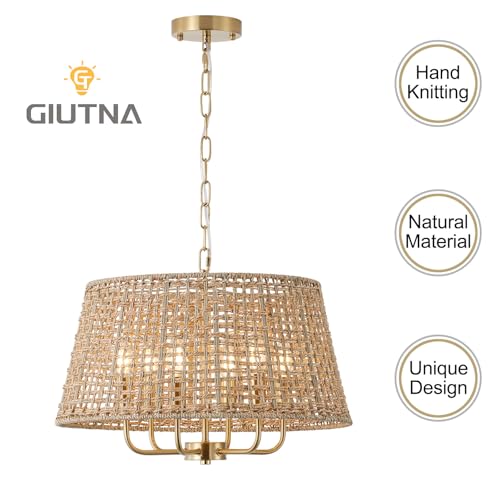 20" Rattan Large Boho Chandelier Ceiling Light Fixture, 6-Light Farmhouse Wicker Hand-Woven Chandelier Rattan Ceiling Pendant Light Fixture for Dining Room Bedroom Hallway Kitchen Island(Gold) - color: Gold 6-Light 20" T-Shape