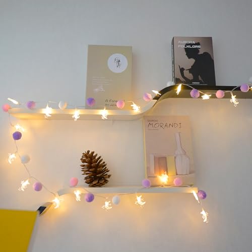 ChiRee Indoor String Lights 6.56 Feet Pom Poms Moon Lights 20 LED Battery Operated String Fairy Lights Warm White Globe Lights Colorful Decor Lights for Home Bedroom Kids Playhouse Holiday Christmas - style: Moon-Purple