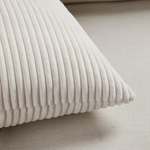 Fancy Homi 2 Packs Boho Cream Decorative Throw Pillow Covers 18x18 Inch for Living Room Couch Bed Sofa, Rustic Farmhouse Home Decor, Soft Corss Corduroy Patchwork Textured Square Cushion Case 45x45 cm - color: Cream, size: 18" x 18" (Pack of 2)