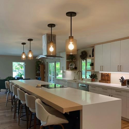 Oil Rubbed Bronze Pendant Lights Kitchen Island - Clear Glass Pendant Light Fixture Multiple Stems Rods 3 Units 12 Inch 3 Units 4 Inch (1 Pack Oil Rubbed Bronze Downrod) - color: Oil Rubbed Bronze 1PK