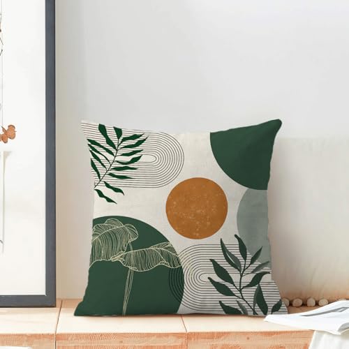 Boho Pillow Covers 18x18 Set of 2 Mid Century Green Orange Sunset Throw Pillow Covers Outdoor Decor Modern Abstract Tropical Leaf Pillowcase Farmhouse Decorative Cushion Cover for Sofa Couch - color: Boho-green-c, size: 18" x 18" (Pack of 2)
