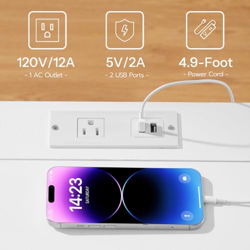 HOOBRO End Table with Charging Station, Narrow Side Table, Nightstand with 2 Non-Woven Drawers, Slim Sofa Side Table, for Small Spaces, Living Room, Bedroom, White WT486UBZ01 - color: White, size: 11.8"L x 18.9"W x 23.6"H