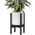 D'vine Dev Ceramic Planter with Ebony Stand - 8 Inch Modern Round Flower Pot with Wood Planter Holder, Oatmeal, 55-B-M-8 - color: Oatmeal Pot + Ebony Stand, size: 8 Inch