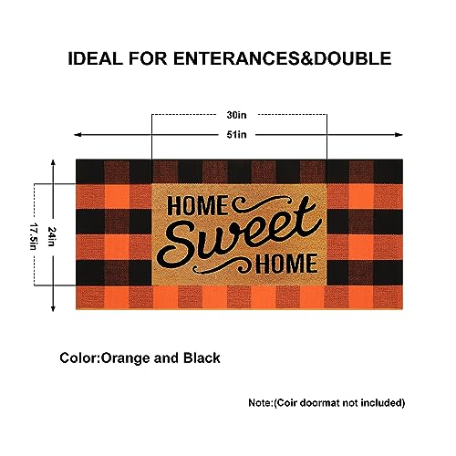 KIMODE Fall Outdoor Rug Buffalo Plaid Orange and Black 24"x51",Washable Cotton Fall Halloween Door Mat,Reversible Checkered Layering Rugs for Entryway,Halloween Front Porch Decor - color: Orange/Black, size: 2' x 4'3" (Rectangular)