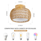 Rattan Ceiling Light Fixture，3 Style Options Boho Flush Mount Ceiling Lights, Hand-Woven Rattan Chandelier,Mini Bohemian Wicker Light Fixtures, Farmhouse Light Fixture for Bedroom Hallway Entryway - color: Light Brown