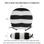 FUNHOME 15"x15"x4" Bistro Chair Cushion Set of 2, Water Repellent Round Outdoor Chair Cushions with Ties, Patio Tufted Chair Pads for Home Garden (Black White Stripe) - color: Black White Stripe