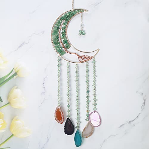 Green Agate Dream Catchers with Crystal Tree of Life Gemstone Dream Catchers Natural Gem Agate Wall Hangings Room Dreamcatchers Decor (Green) - color: Green
