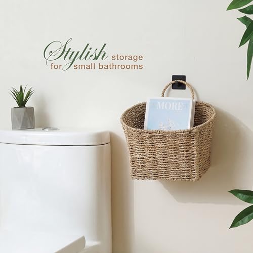 84ECO Set of 2 Seagrass Hanging Baskets for Organizing, Front Door, Mail, Flowers - color: Natural Seagrass