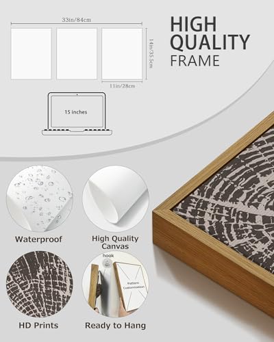 PHOPAGO Farmhouse Vintage Framed Wall Art Set Gray Wood Tree Ring Spirals Nature Abstract Drawings Rustic Modern Art Decor for Living Room Bedroom - 11x14in Natural Framed - color: Oak Tree Ring, size: 11" x 14" x 3 Pcs Natural